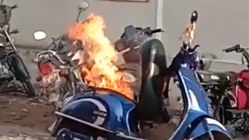 Video grab of an Electric Scooter on fire in India